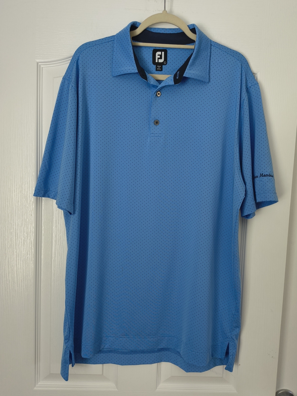 FootJoy Men's Blue Geometric Dot Print Performance Golf Polo Shirt Size L